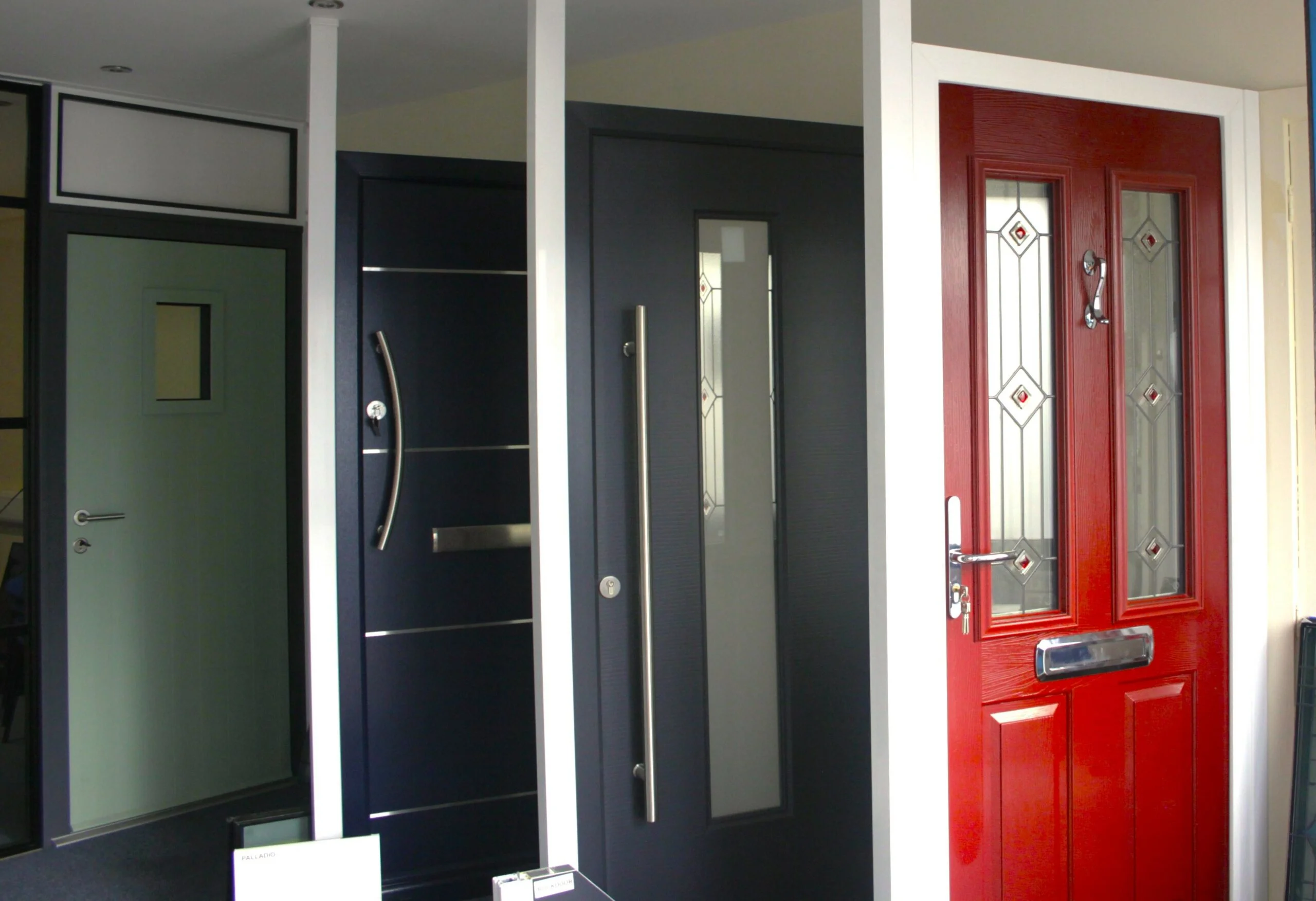 P & K Lacey's showroom with composite and aluminium doors on display.